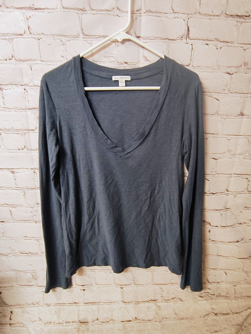James Perse Blue Deep V Neck Longsleeve Women's Large Top Jersey Knit Y2K